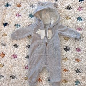 Soft Velour Baby Bunting with Sherpa Lined Bear Hood 6 months